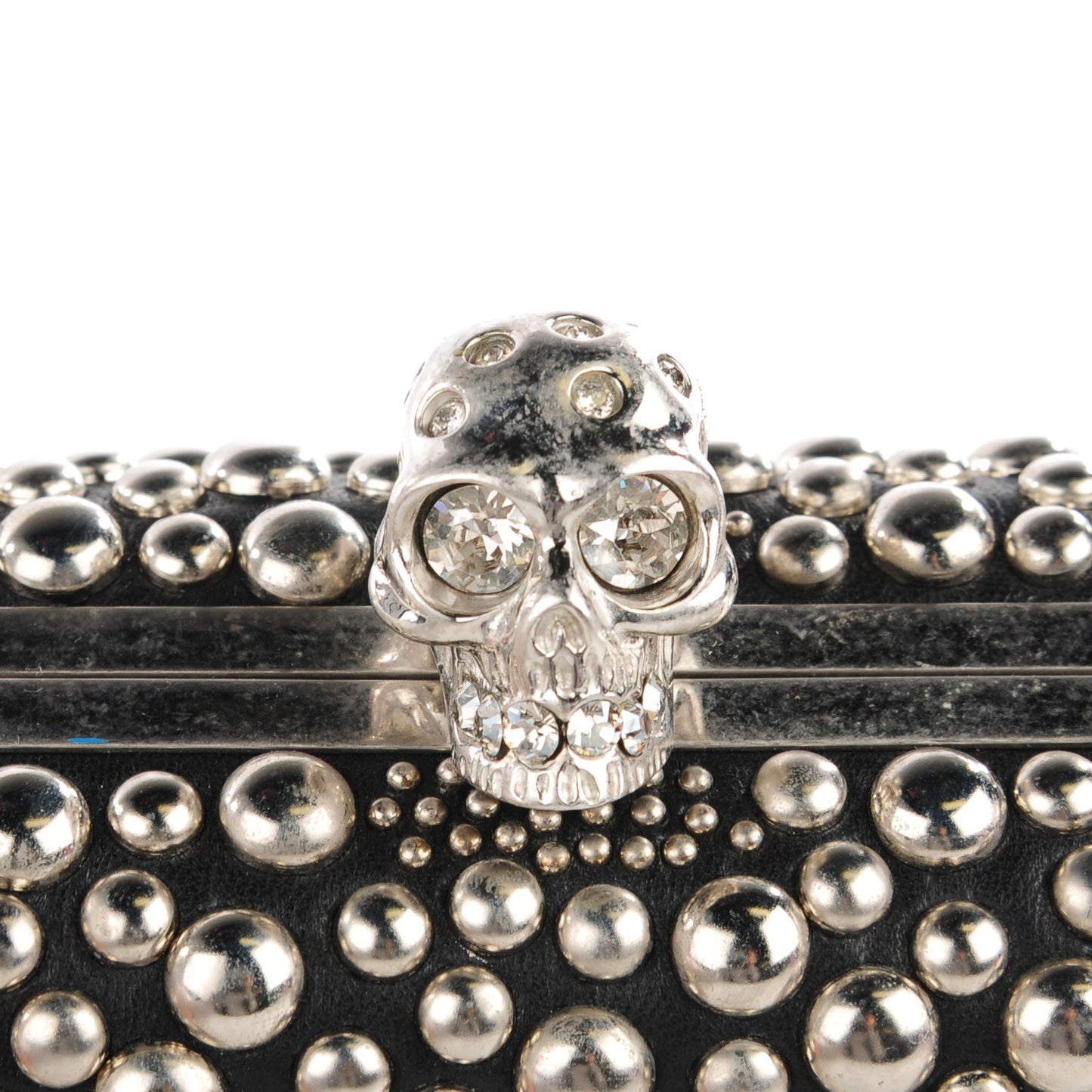 Nappa Studded Skull Box Clutch Black