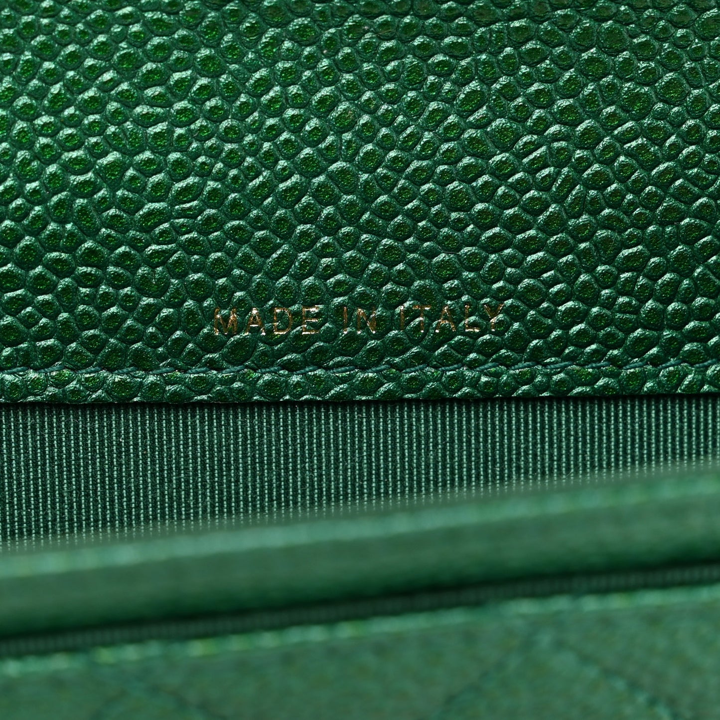 Metallic Caviar Quilted Flap Card Holder Wallet Green