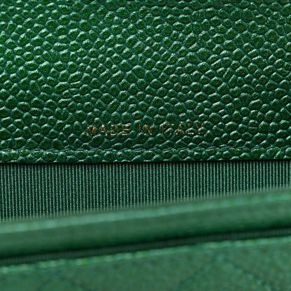 Chanel Metallic Caviar Quilted Flap Card Holder Wallet Green 6 of 9