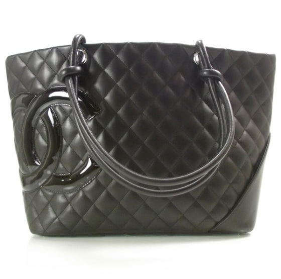 Calfskin Quilted Large Cambon Tote Black