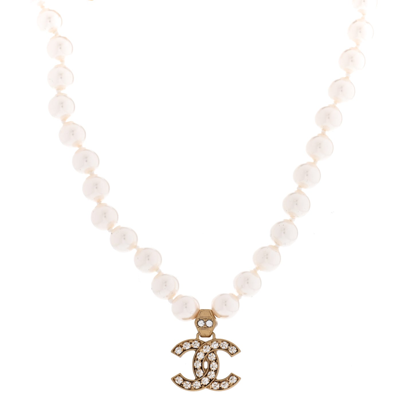 Pearl Crystal CC Short Necklace Gold