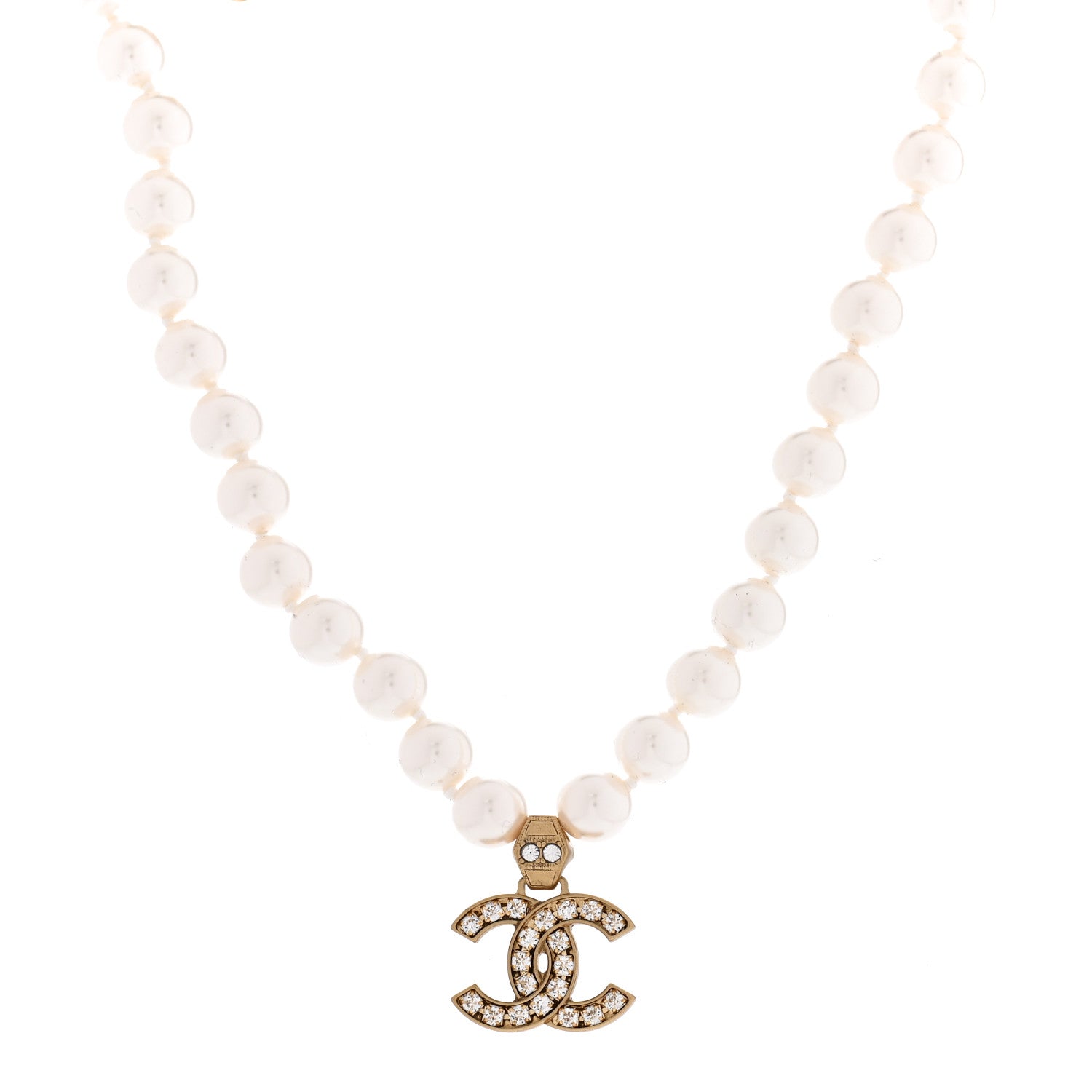 Chanel Pearl Crystal CC Short Necklace Gold 1 of 5