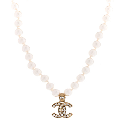 Chanel Pearl Crystal CC Short Necklace Gold 1 of 5