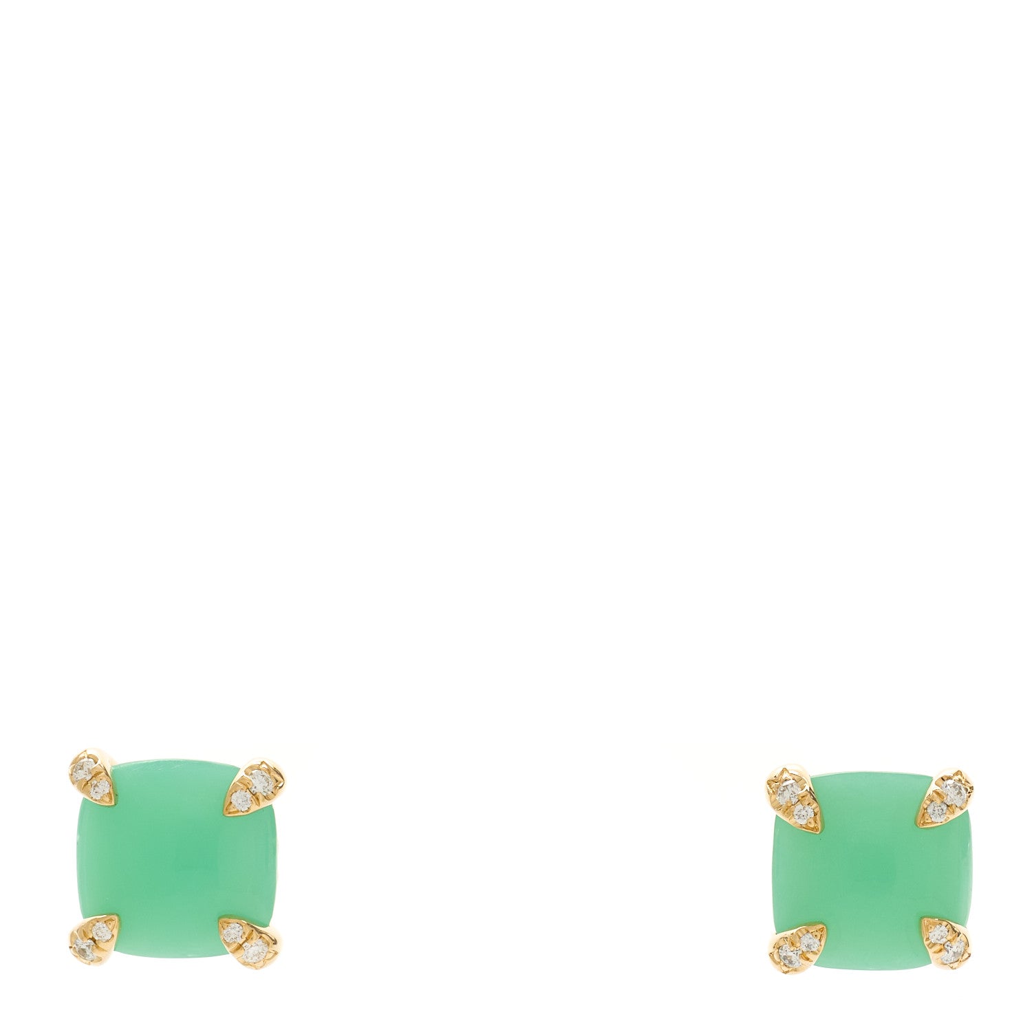 David Yurman 18K Yellow Gold Diamond Chrysoprase 8mm Chatelaine Earrings 1 of 5