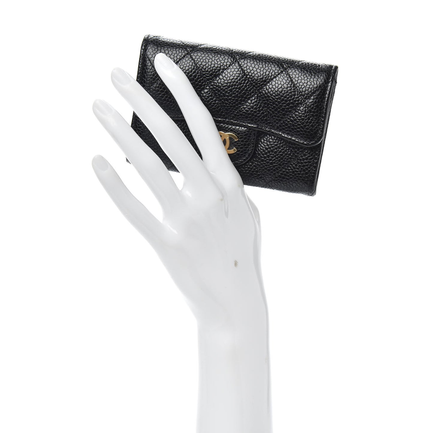 Caviar Quilted Flap Card Holder Wallet Black