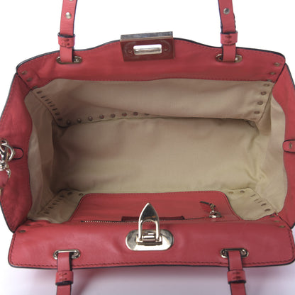 Valentino Garavani Vitello Small Rockstud Tote Pop Fuxia 5 of 8