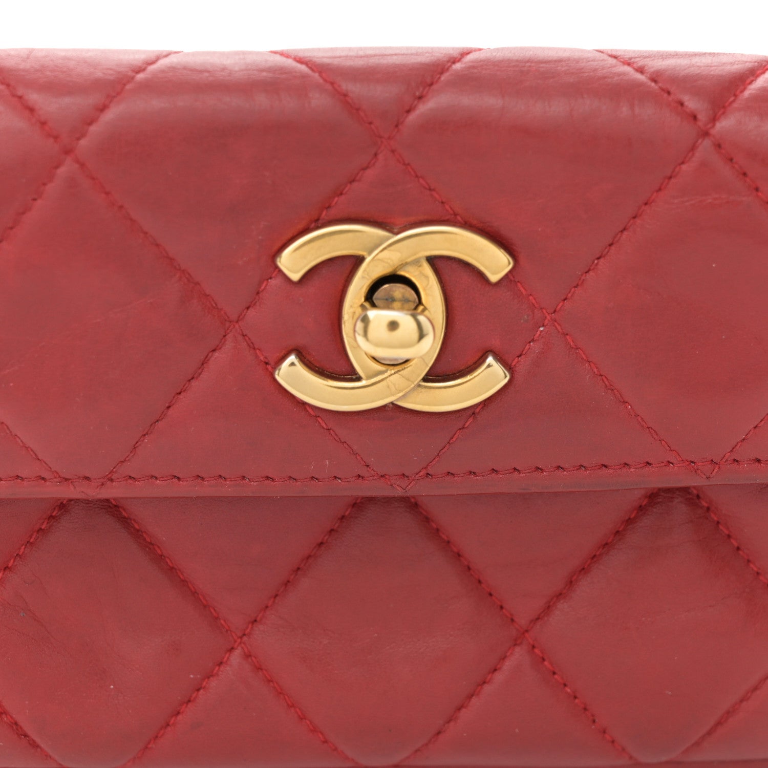 Chanel Lambskin Quilted Waist Chain Belt Flap Bag Red 10 of 14
