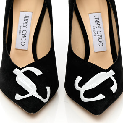 Jimmy Choo Suede Love Logo 100 Pumps 37 Black White 5 of 11