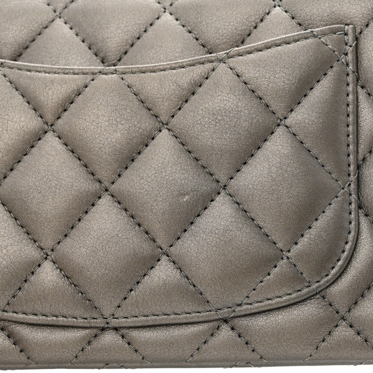 Metallic Lambskin Quilted Mini Rectangular Flap Ruthenium