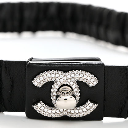 Chanel Ruched Calfskin Crystal CC Turnlock Belt 90 36 Black 3 of 5