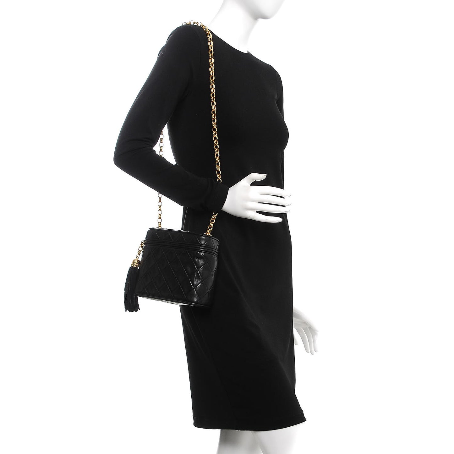 Lambskin Quilted Tassel Shoulder Bag Black