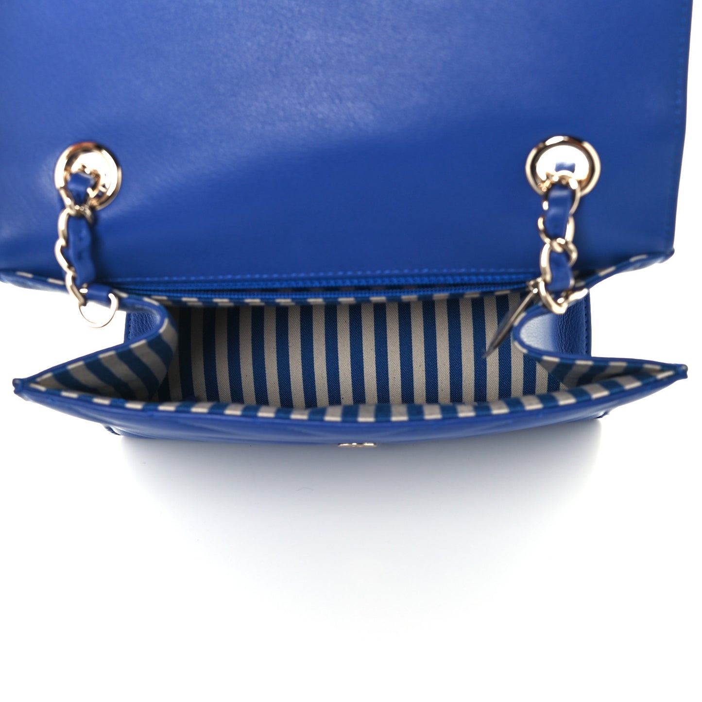 Calfskin Quilted Chevron Small Single Flap Blue