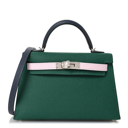 Hermes Epsom Tri-Color Mini Kelly Sellier 20 Vert Moyen Mauve Pale Ardoise 1 of 12
