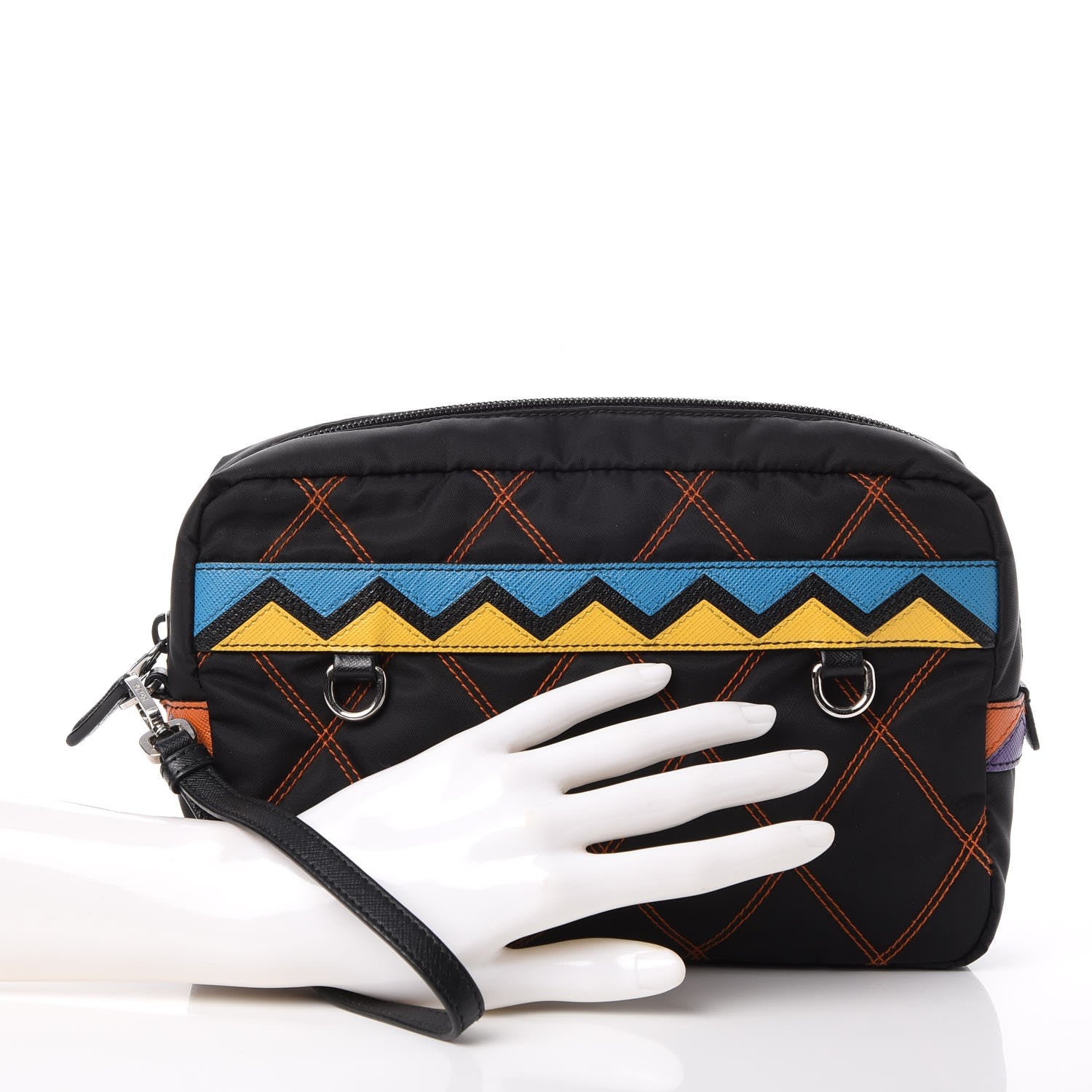Prada Tessuto Nylon Impunturato Pochette Black 2 of 8