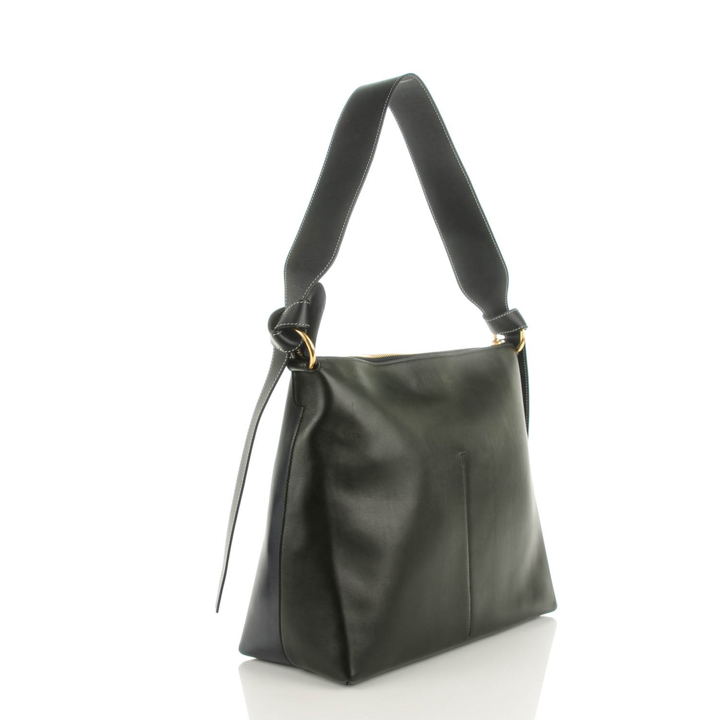Shiny Smooth Calfskin Zipped Twisted Cabas Navy Dark Green