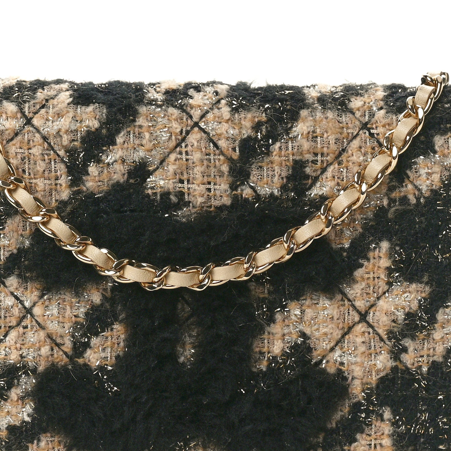 Tweed Shearling Quilted Chanel Wallet On Chain WOC Beige Black