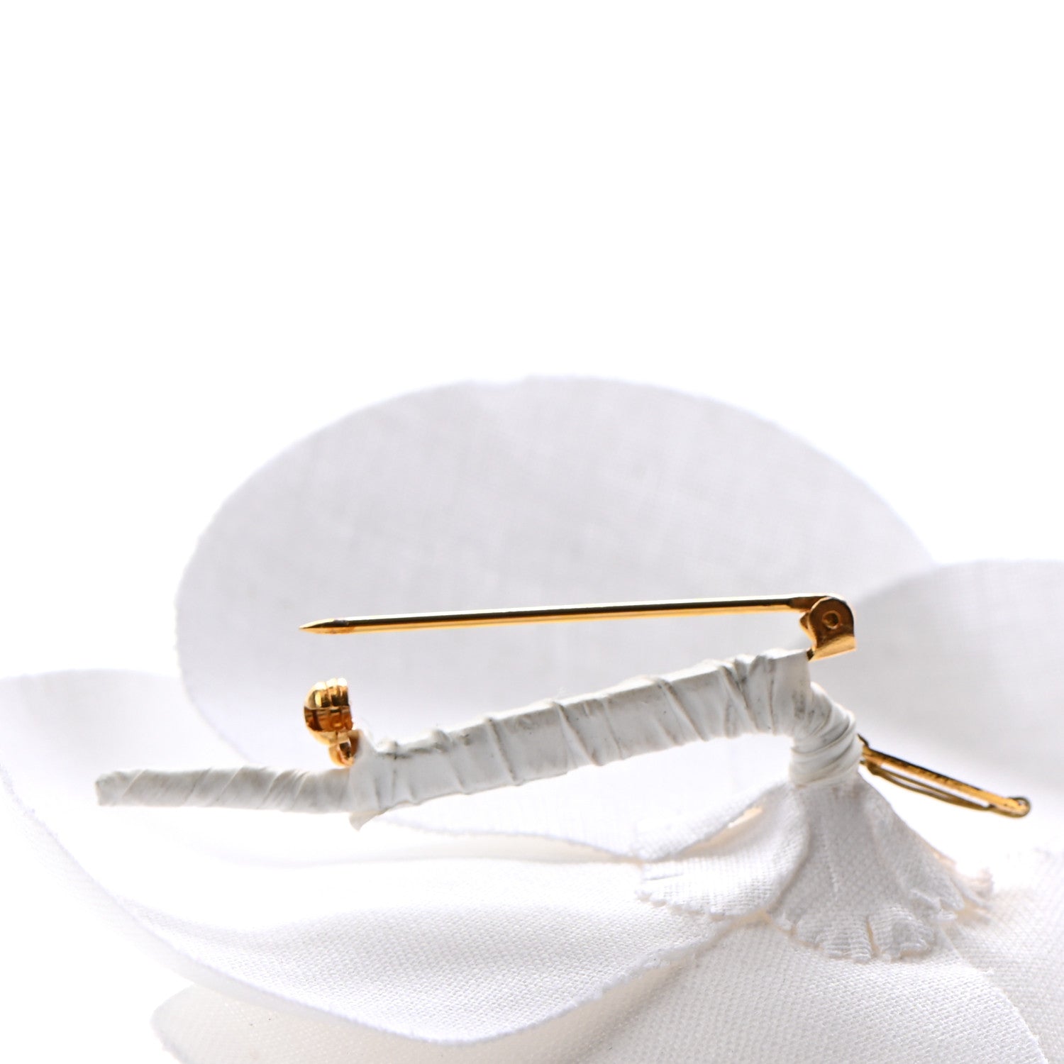 Chanel Linen Camellia Brooch Pin White 4 of 5