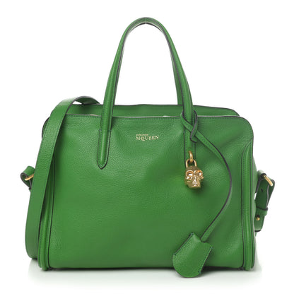 Alexander McQueen Pebbled Calfskin Small Skull Padlock Zip Around Tote Green 1 of 4