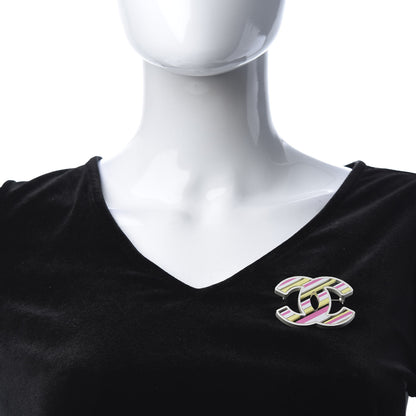 Chanel Resin Striped CC Brooch Pink Multicolor 2 of 6