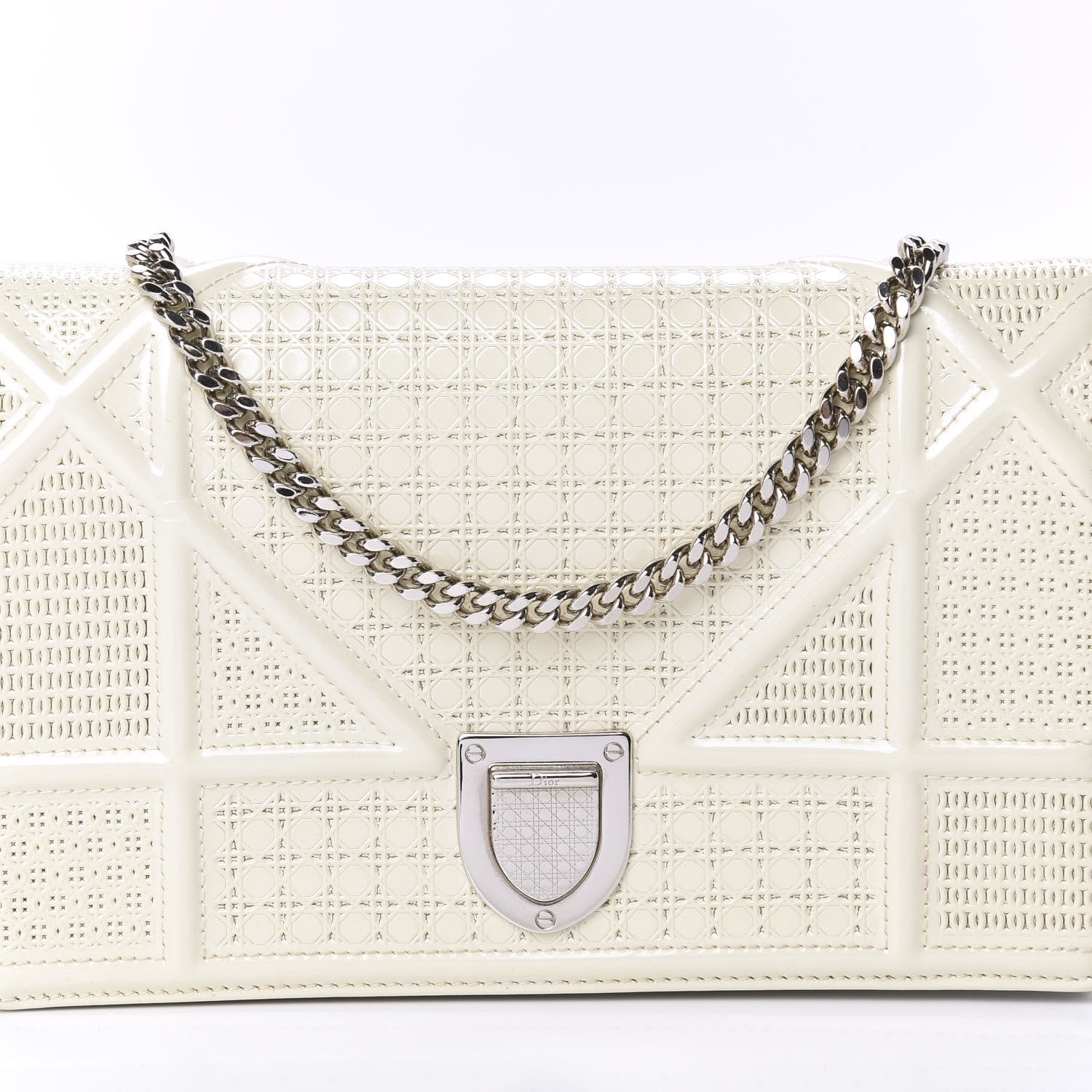 Christian Dior Patent Micro-Cannage Diorama Wallet on Chain Pouch White 9 of 9