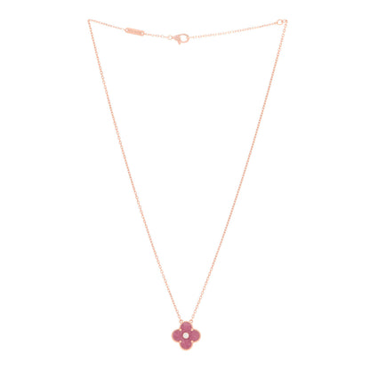 Van Cleef & Arpels 18K Rose Gold Diamond Rhodonite Vintage Alhambra Pendant Necklace 3 of 6