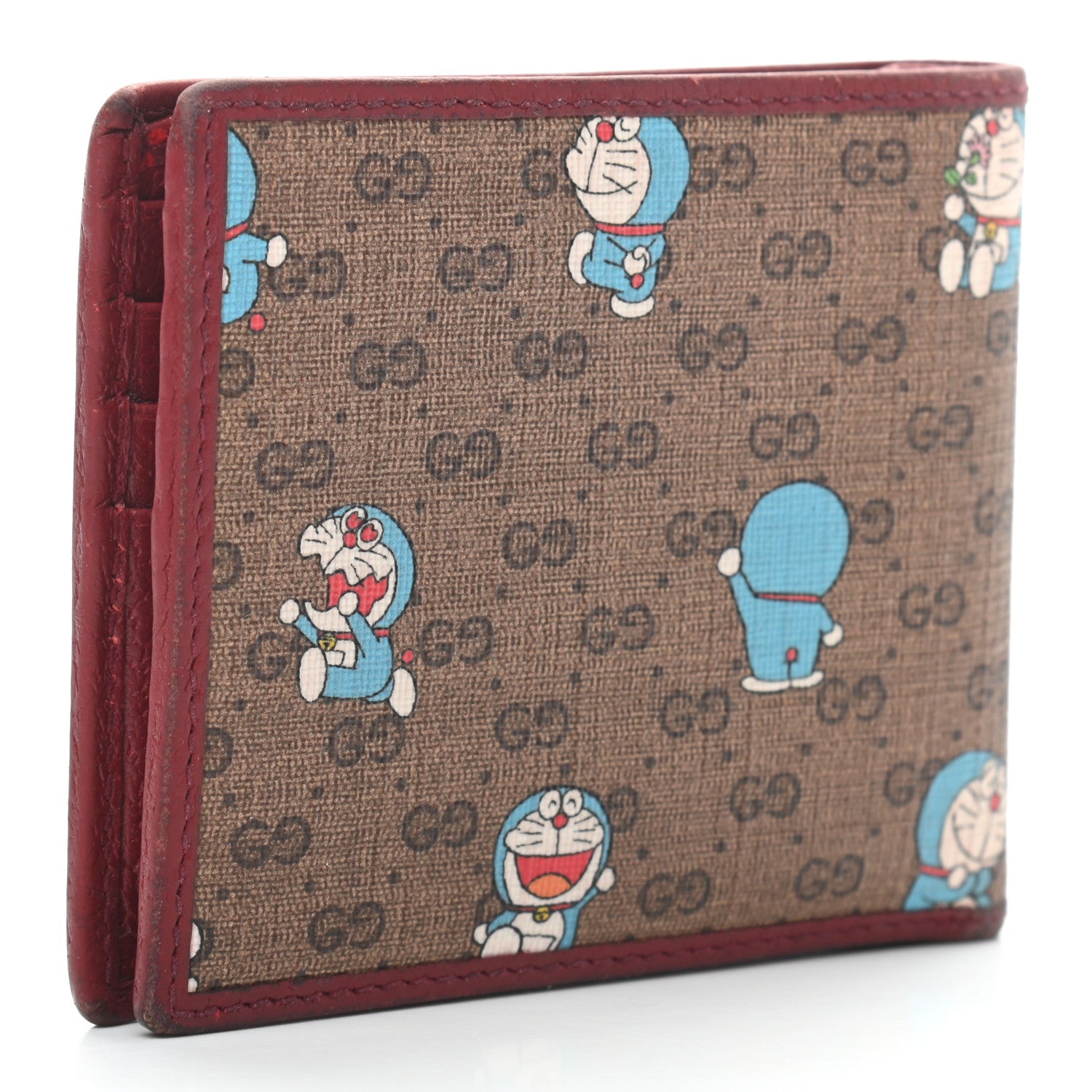 Gucci X DORAEMON Mini Vintage GG Supreme Monogram Bi-Fold Wallet Beige Cherry Red 3 of 7
