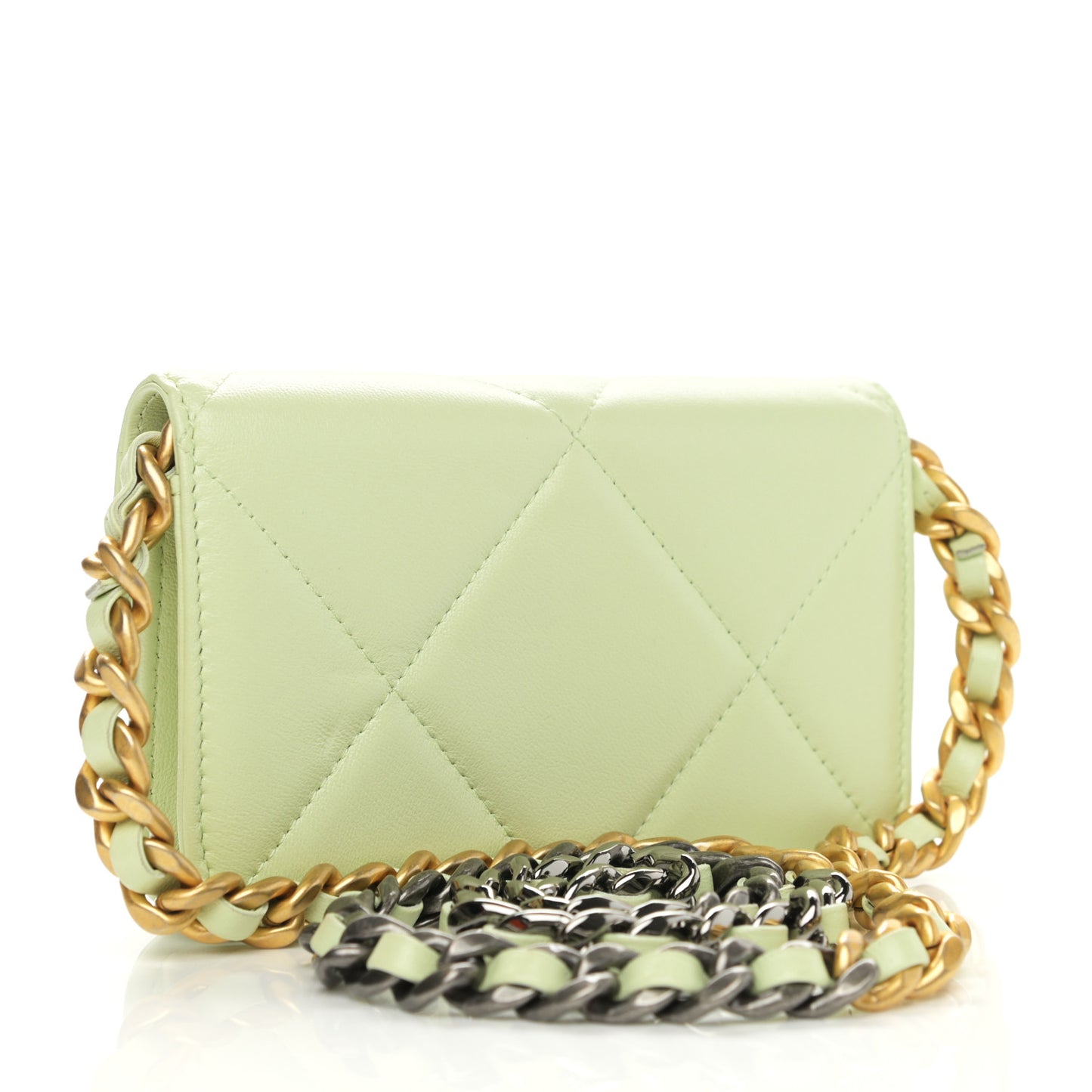 Lambskin Quilted Chanel 19 Clutch With Chain Light Green