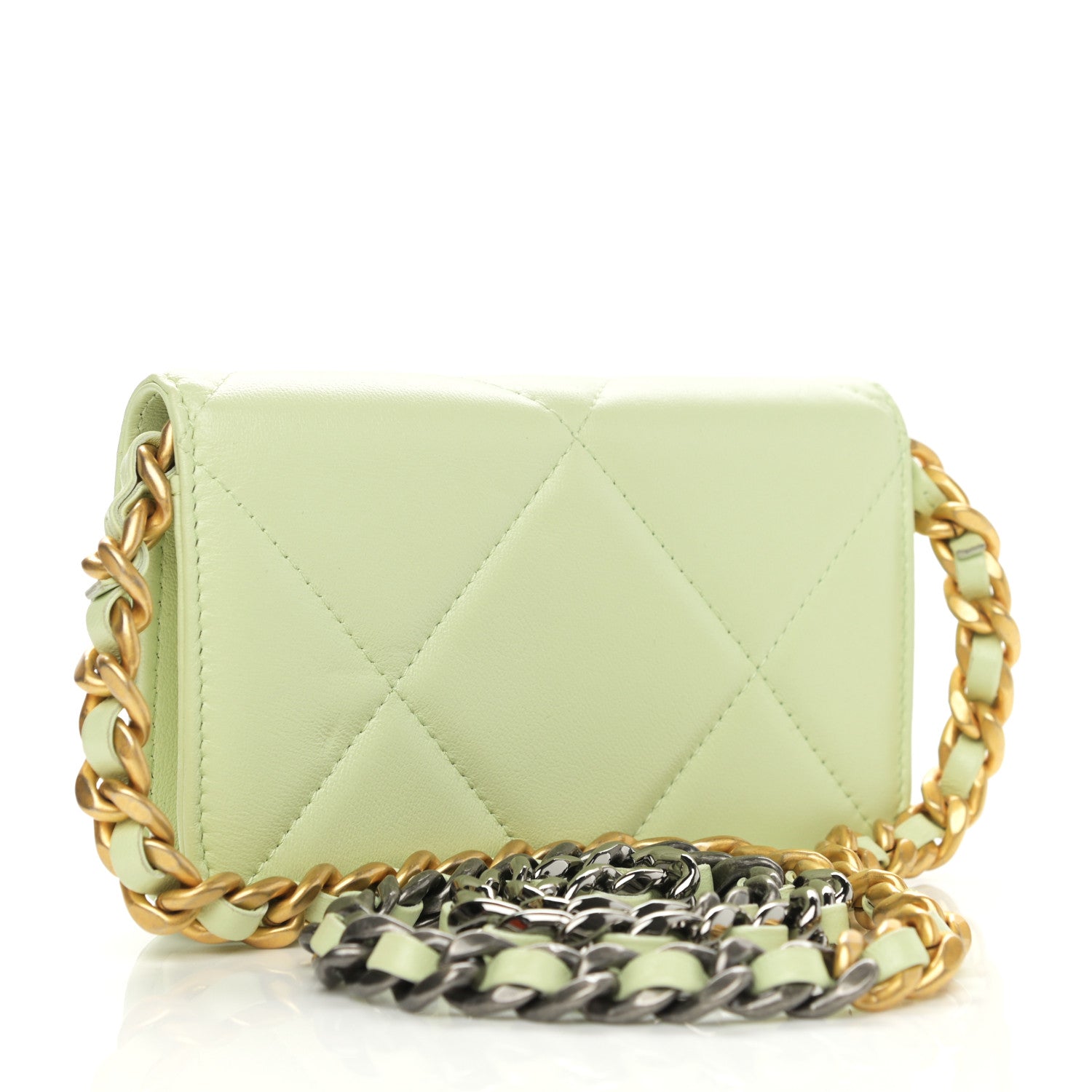 Chanel Lambskin Quilted Chanel 19 Clutch With Chain Light Green 3 of 13