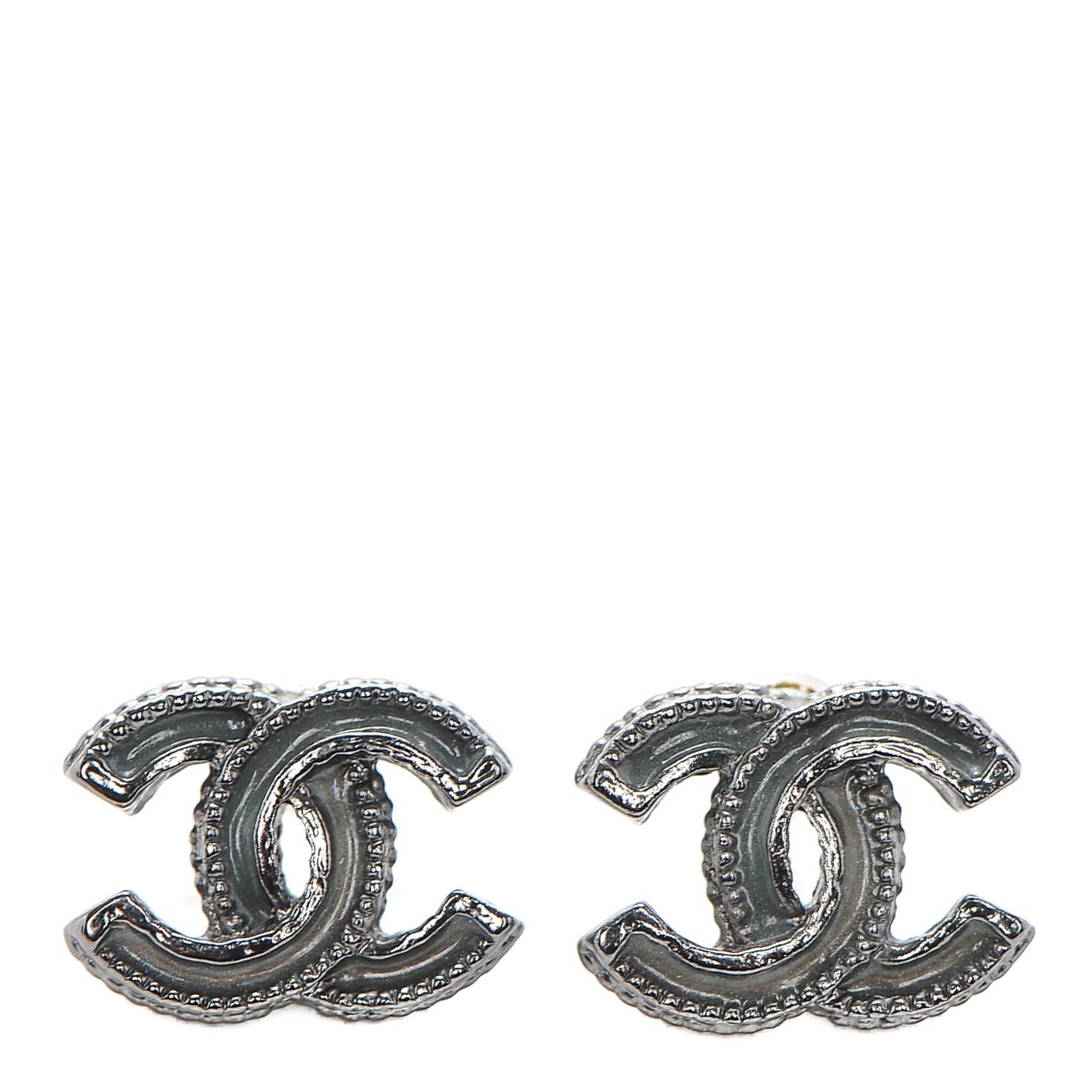Enamel CC Earrings Ruthenium Dark Grey