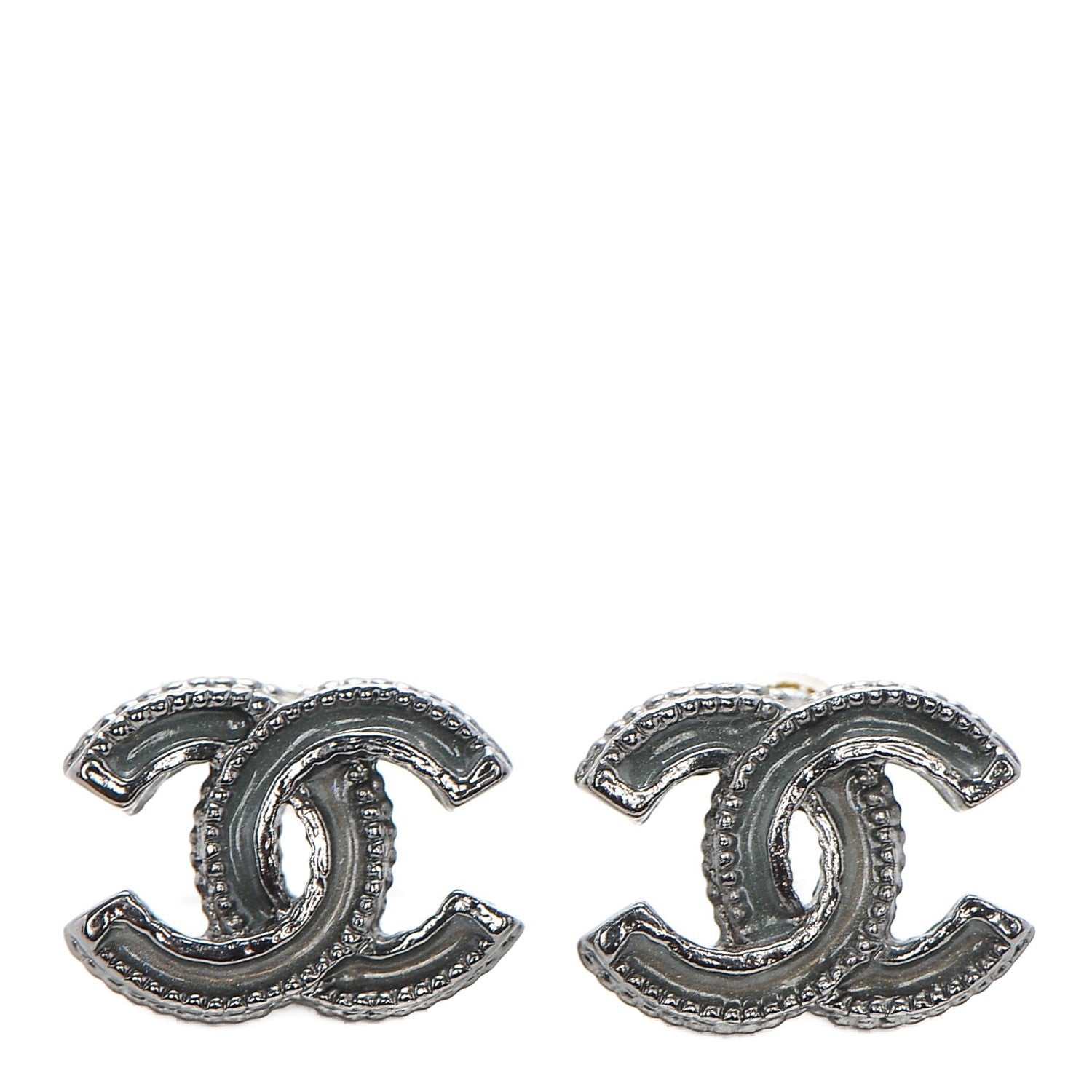 Chanel Enamel CC Earrings Ruthenium Dark Grey 1 of 4