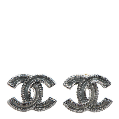 Chanel Enamel CC Earrings Ruthenium Dark Grey 1 of 4