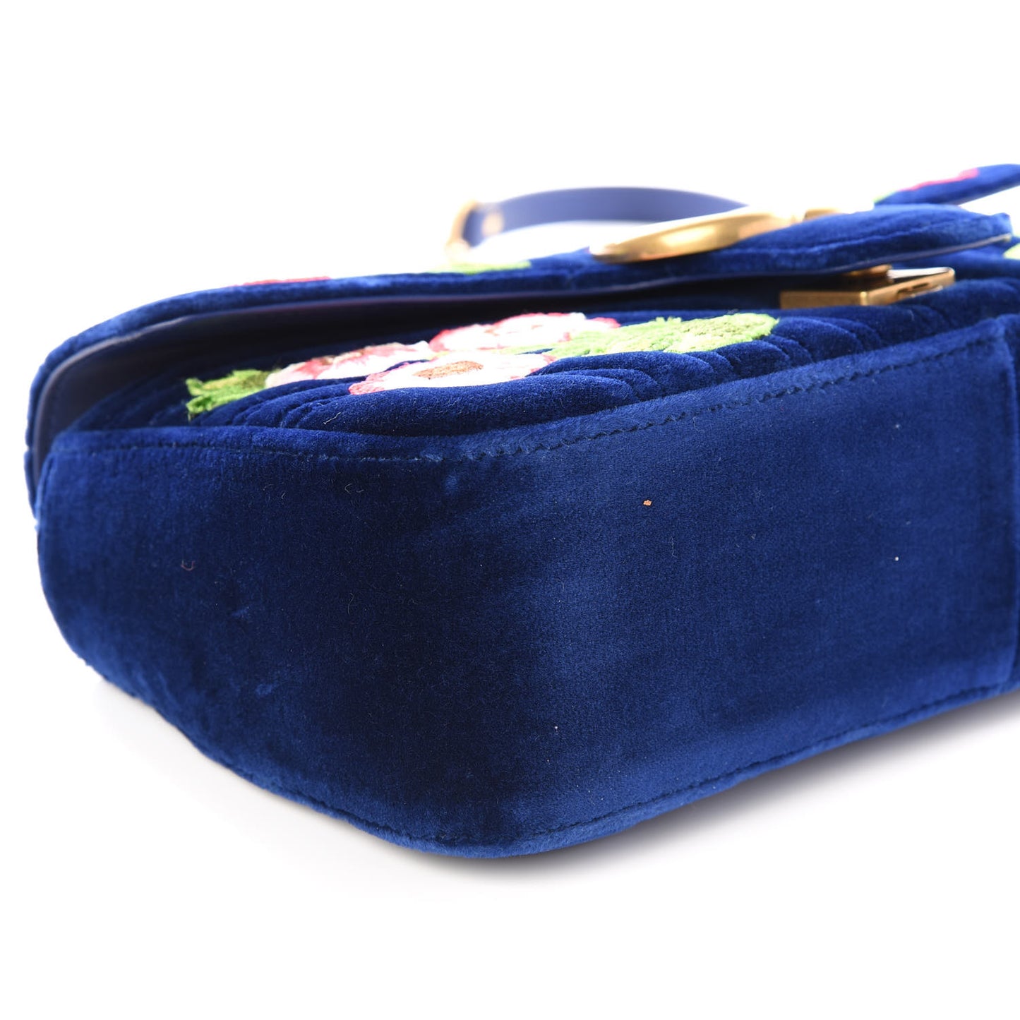 Velvet Matelasse Deer Embroidered Small GG Marmont Shoulder Bag Cobalt