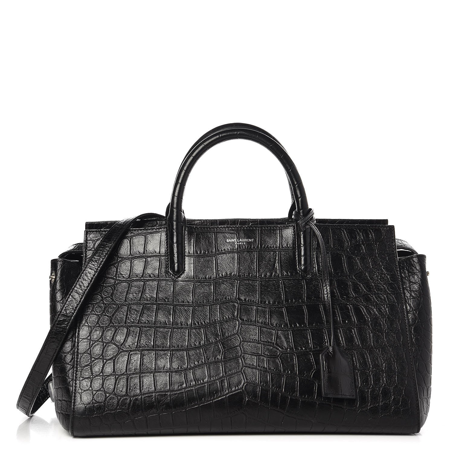 Saint Laurent Calfskin Crocodile Embossed Small Cabas Rive Gauche Black 1 of 12