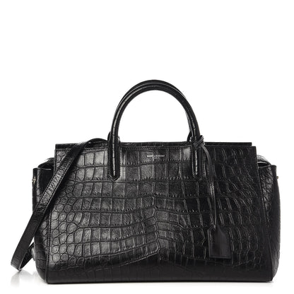 Saint Laurent Calfskin Crocodile Embossed Small Cabas Rive Gauche Black 1 of 12