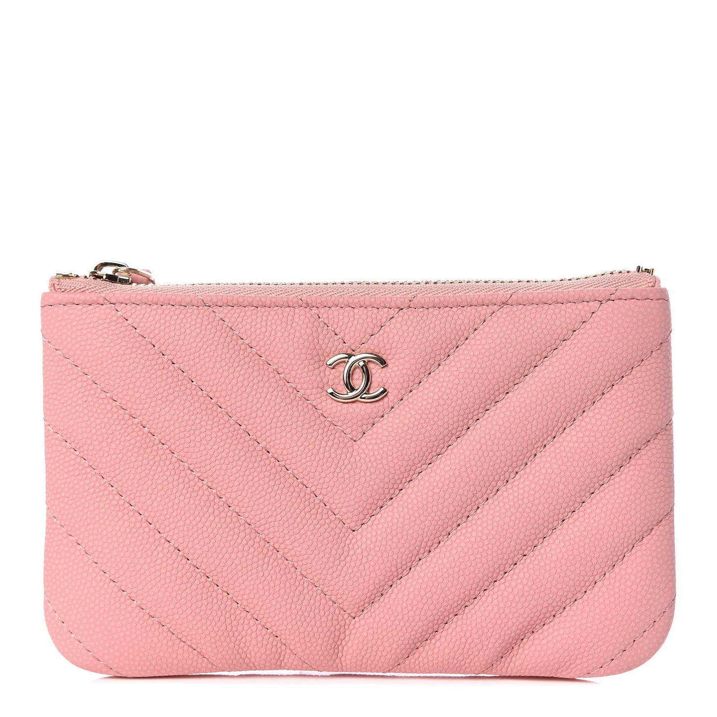 Caviar Chevron Quilted Small Cosmetic Case Pink