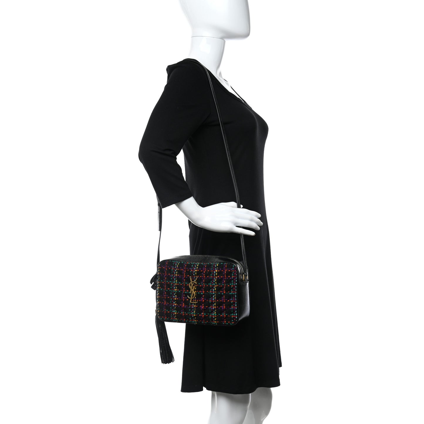 Tweed Calfskin Monogram Lou Camera Bag Black