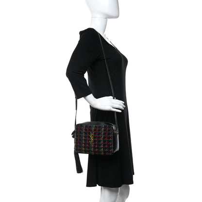 Saint Laurent Tweed Calfskin Monogram Lou Camera Bag Black 2 of 9