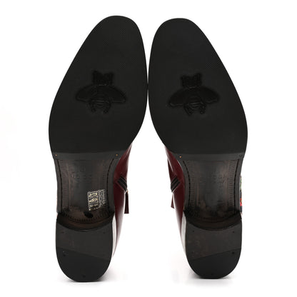 Gucci Calfskin Malaga Kid Lizard Web Dragon Embroidered Ankle Boots 8.5 Bordeaux 6 of 10