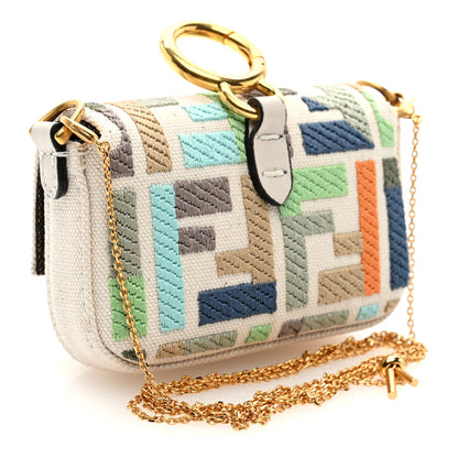 Fendi Canvas Nappa FF Multicolor Embroidered Nano Maxi Buckle Baguette Charm Grezzo Multicolor Latte 3 of 9
