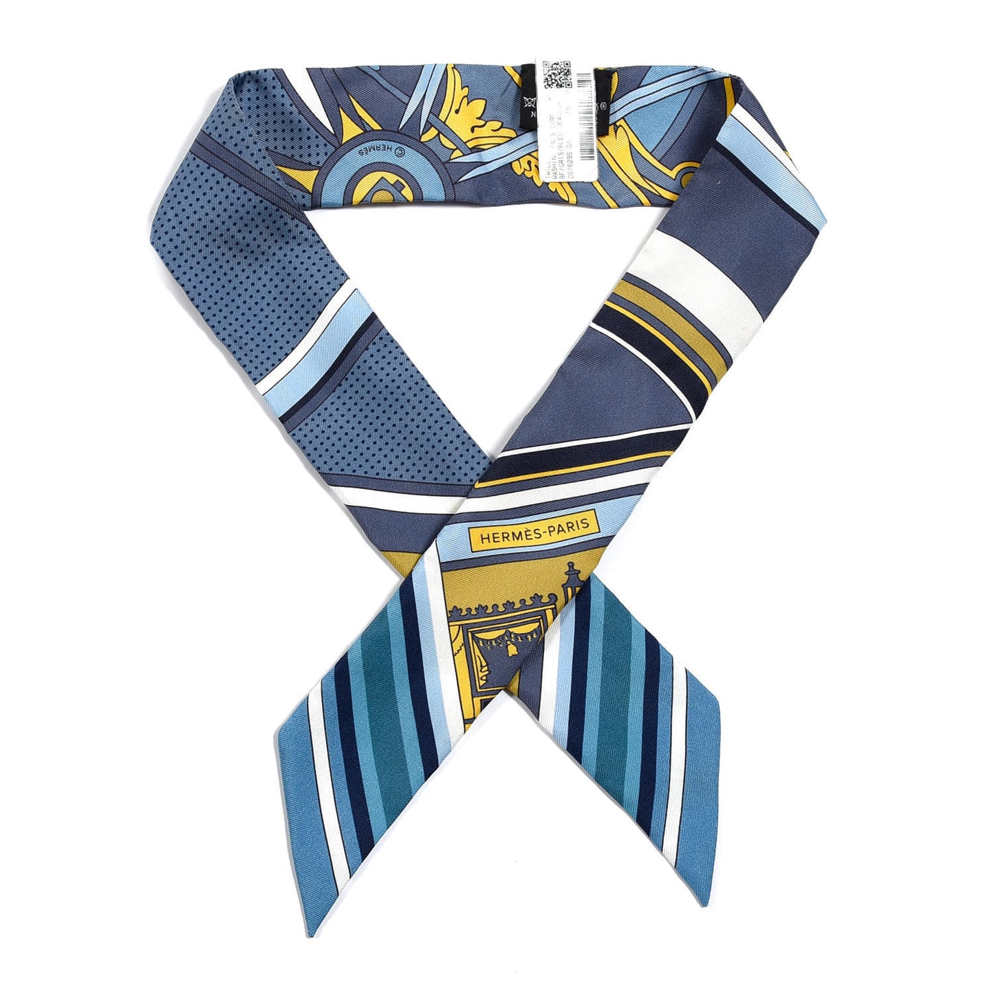 Silk Washington's Carriage Detail Twilly Gris Bleu Jean Jaune