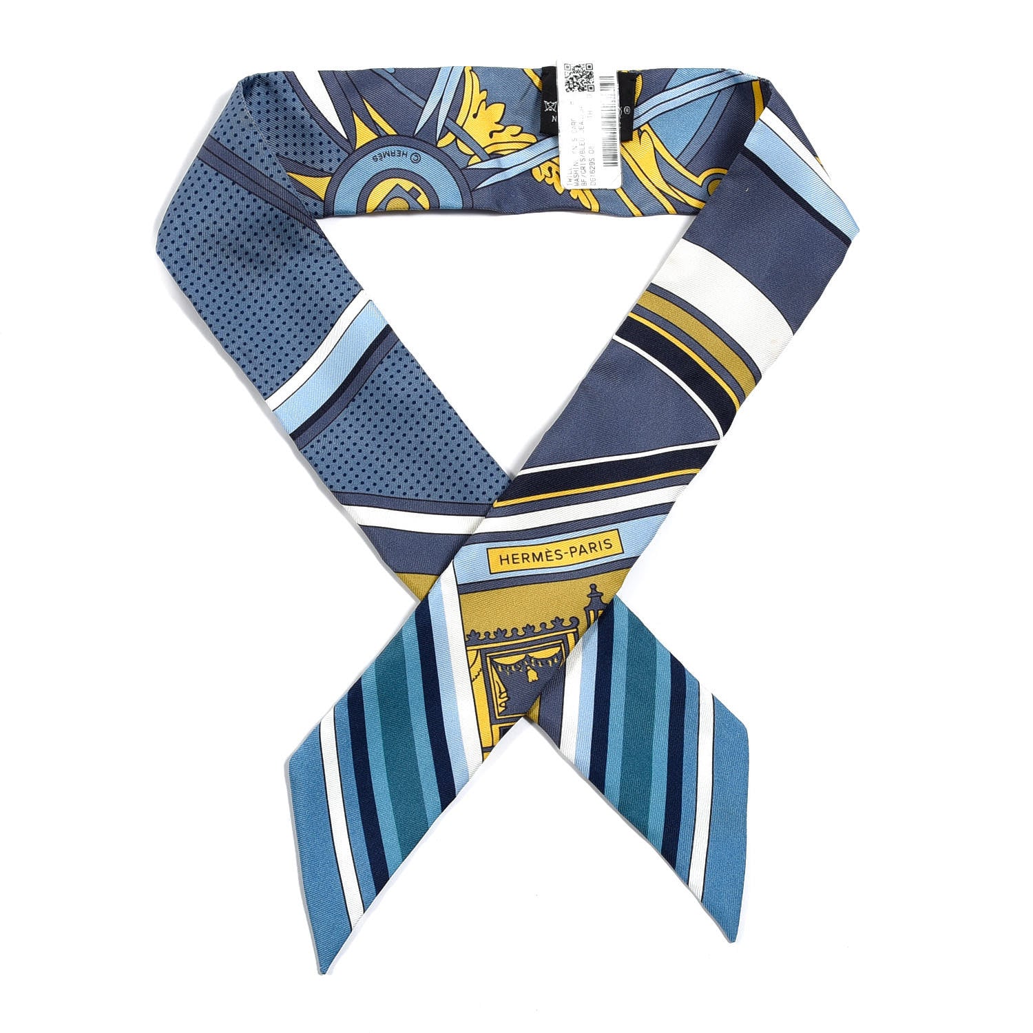 Hermes Silk Washington's Carriage Detail Twilly Gris Bleu Jean Jaune 1 of 5