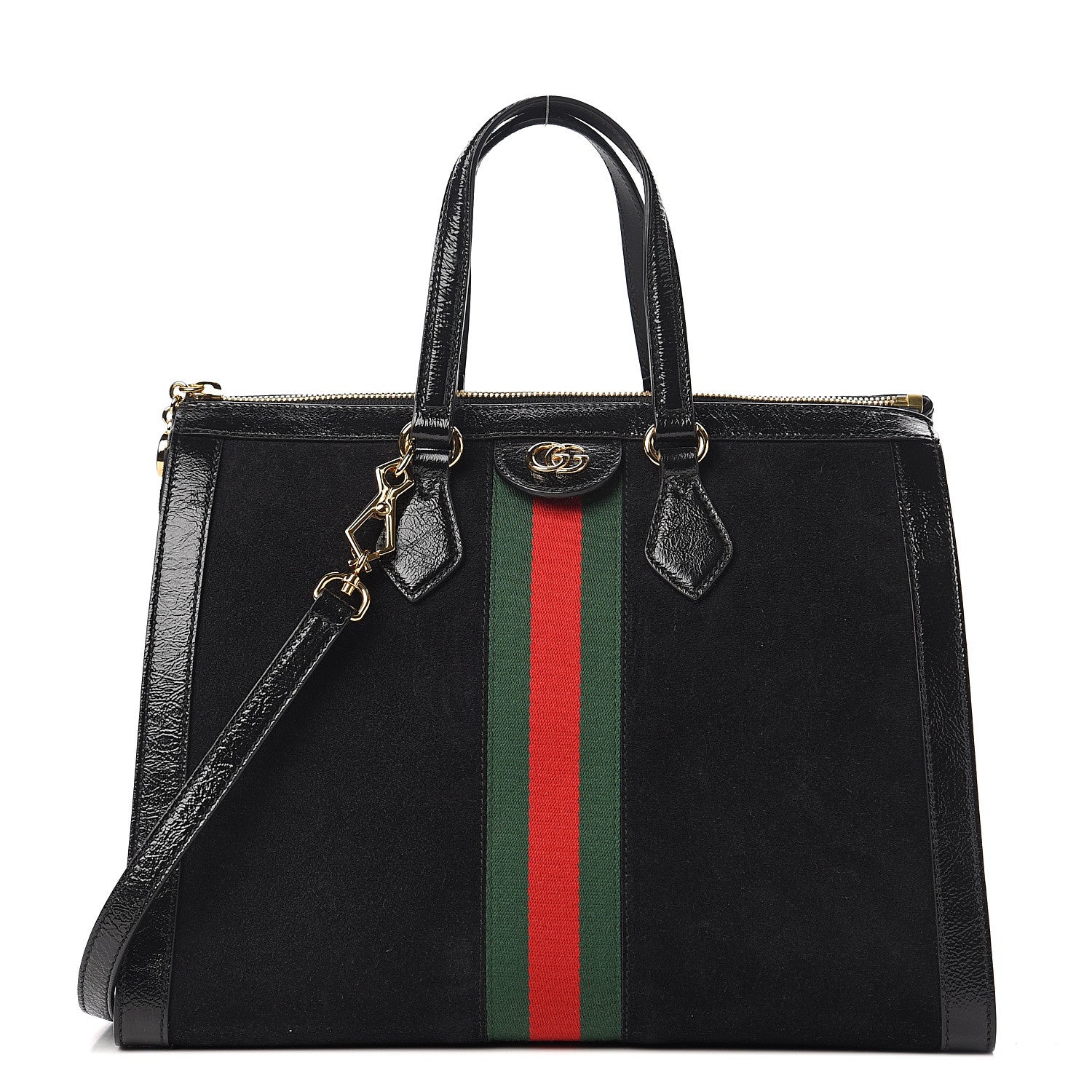 Gucci Suede Patent GG Web Medium Ophidia Tote Bag Black 1 of 9