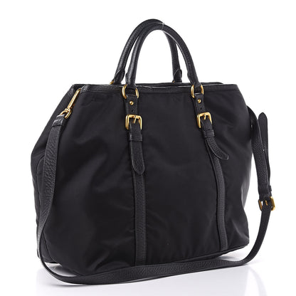 Prada Tessuto Nylon Vitello Daino Tote Black 3 of 9