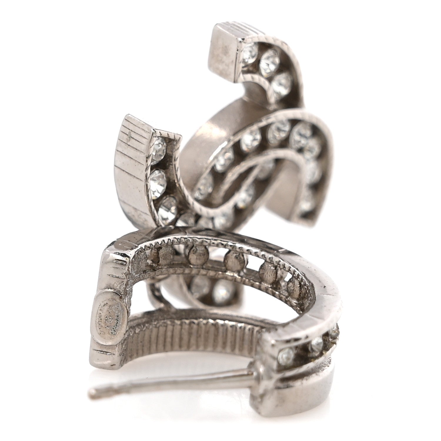 Chanel Crystal CC Drop Earrings Silver 4 of 5