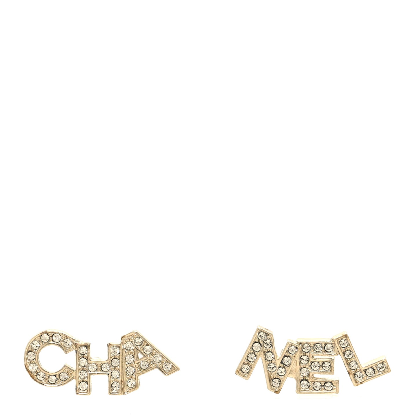 Crystal Cha-Nel Logo Earrings Gold
