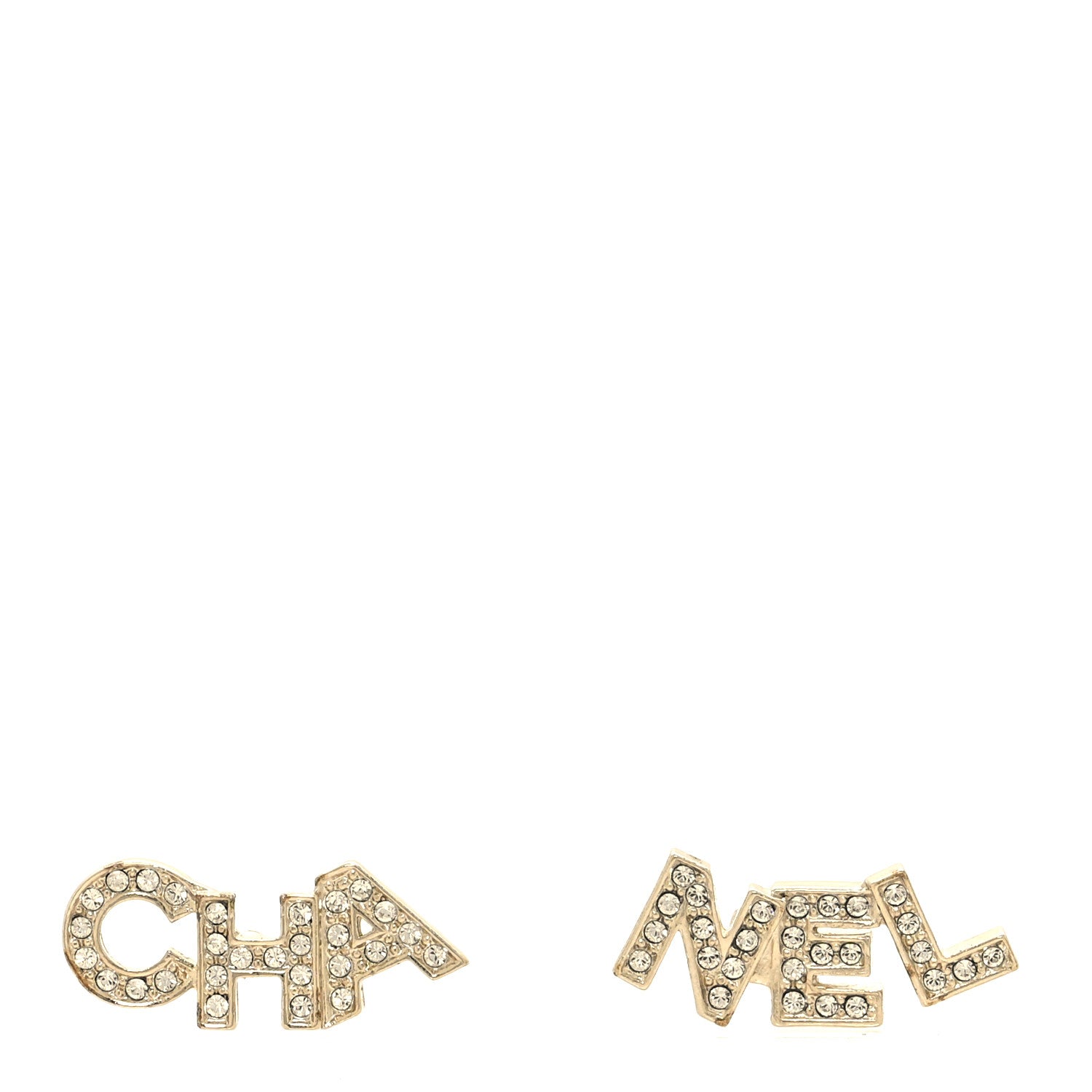Chanel Crystal Cha-Nel Logo Earrings Gold 1 of 4