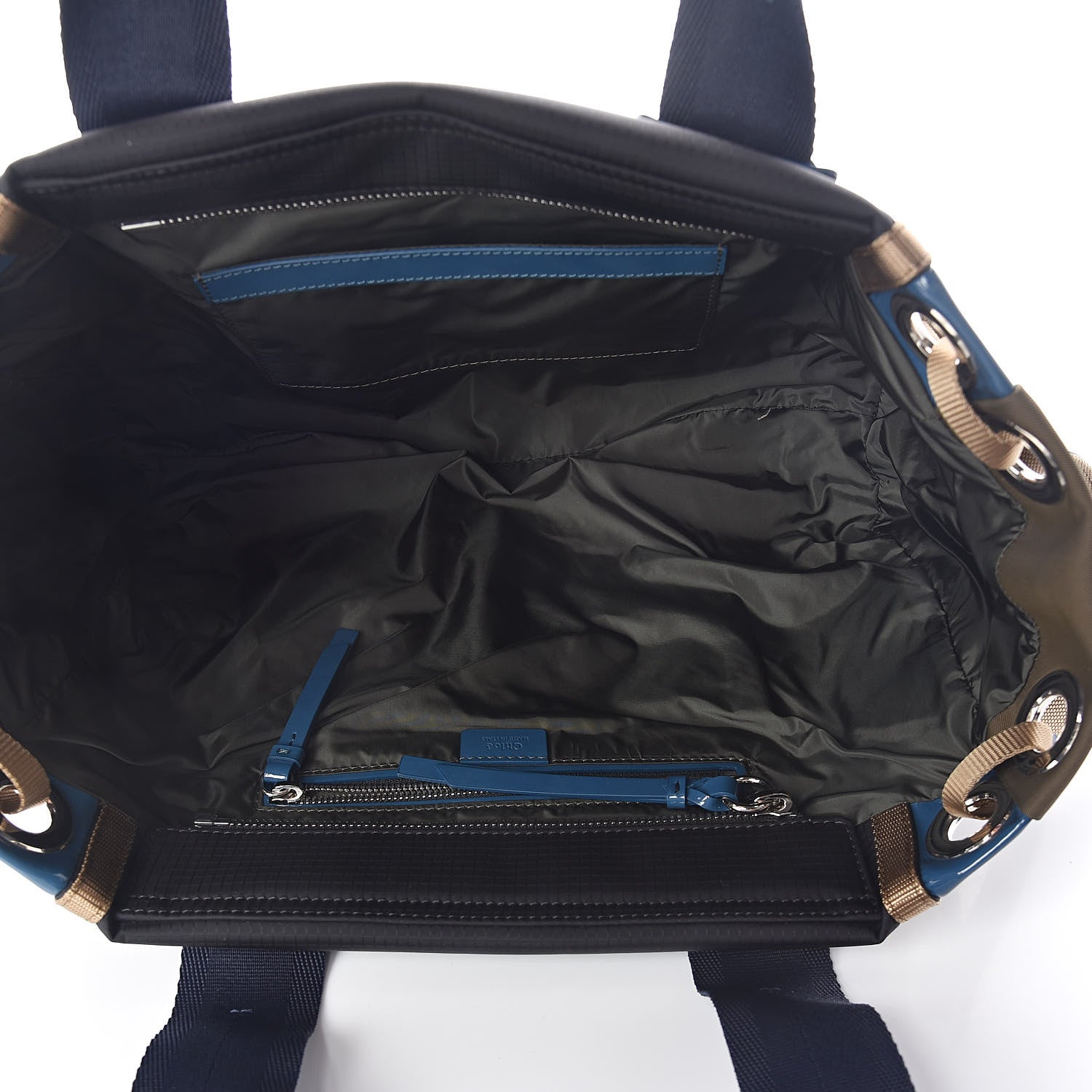 Chloe Nylon Canvas Glossy Lambskin Medium Tao Zipped Tote Blue Green 5 of 9