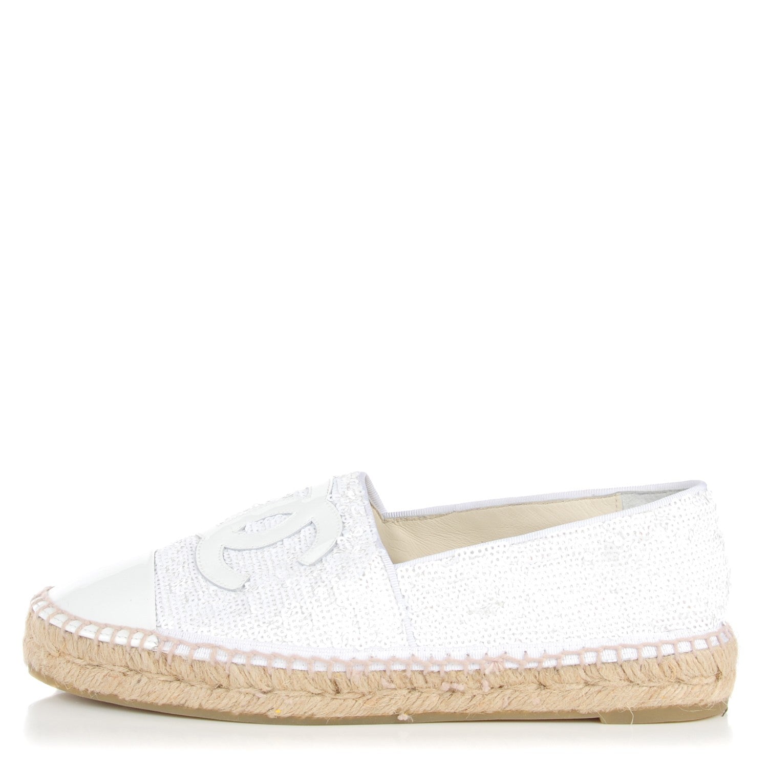 Chanel Patent Sequin CC Espadrilles 38 White 1 of 9