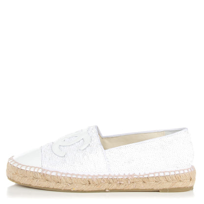 Chanel Patent Sequin CC Espadrilles 38 White 1 of 9