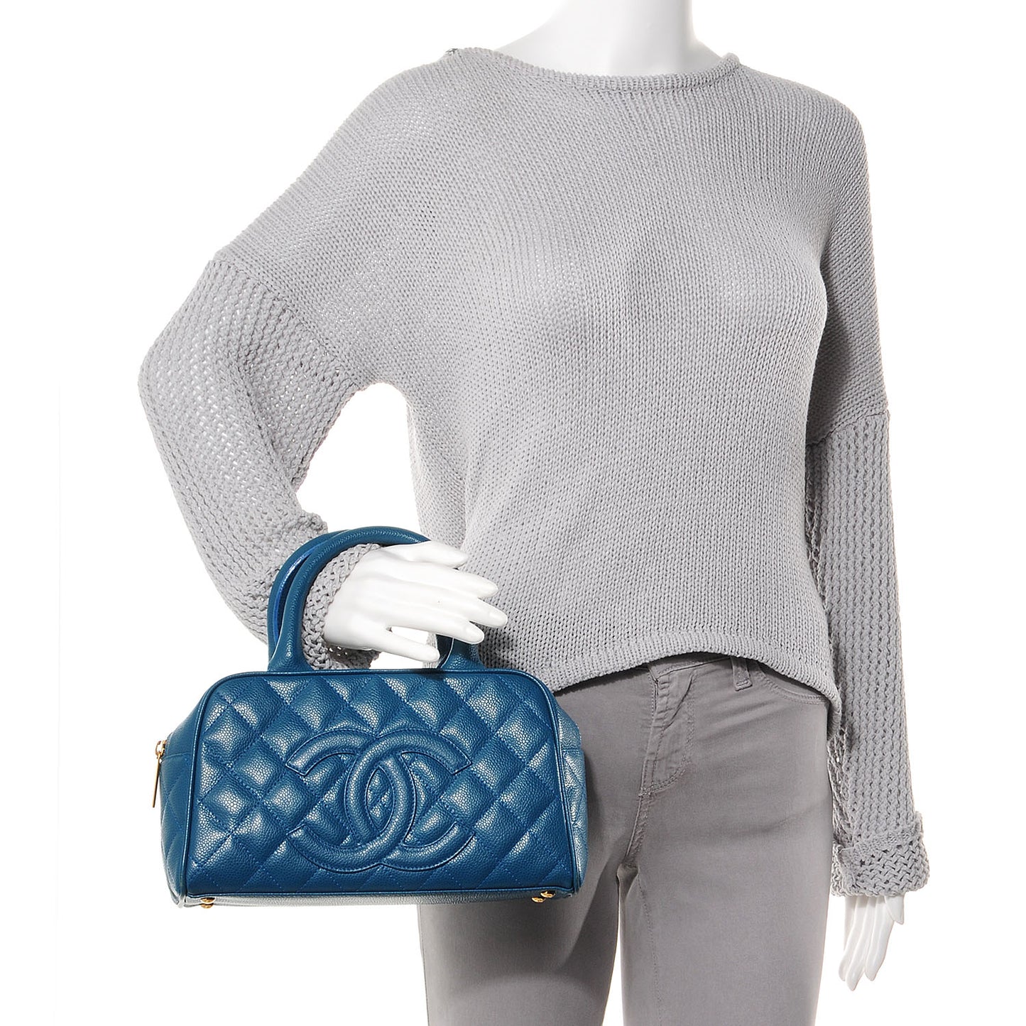 Caviar Quilted Small Bowler Blue